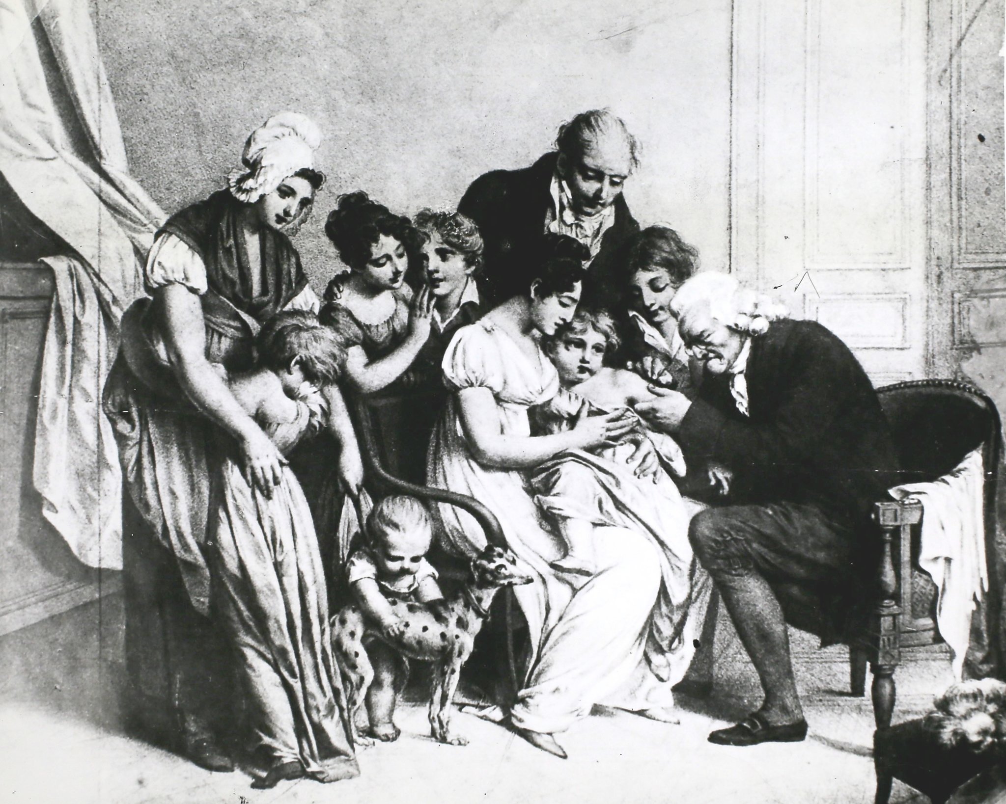 قام إدوارد جينر، أحد المطورين الأوائل للقاح الجدري، بتلقيح طفل ضد المرض في سنة 1796.