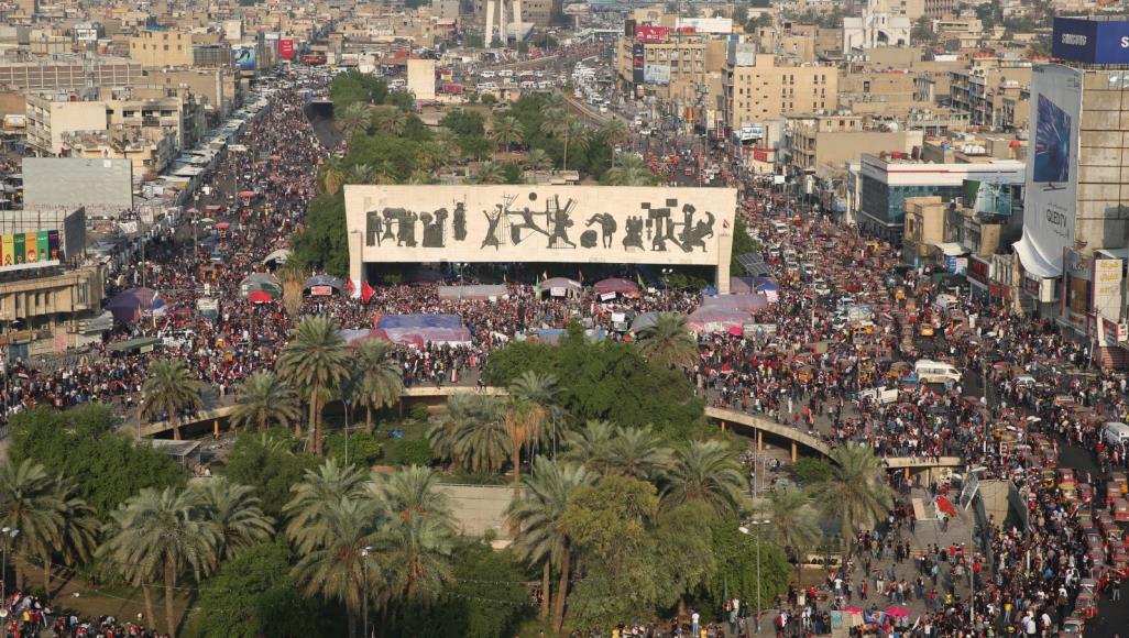 التظاهرات في ساحة التحرير وسط العاصمة العراقية بغداد
