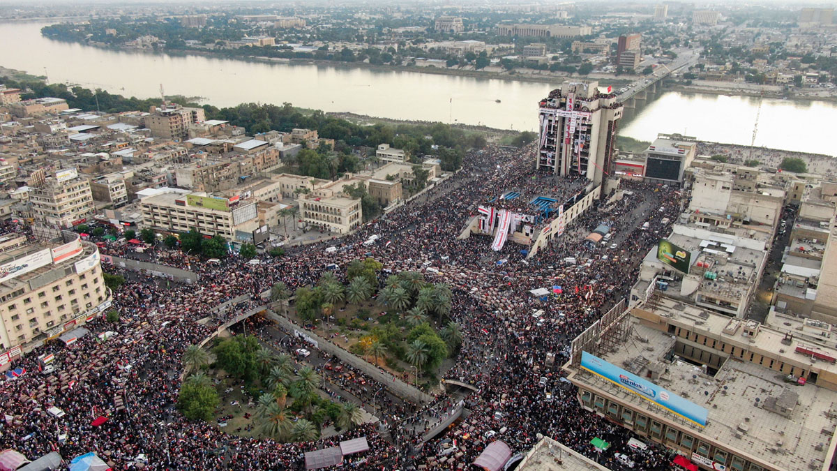المظاهرات في وسط العاصمة العراقية بغداد