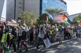 مظاهرة تضامنية في مدينة جوهانسبورغ ضد العدوان الإسرائيلي على الشعب الفلسطيني في مايو/ أيار 2021