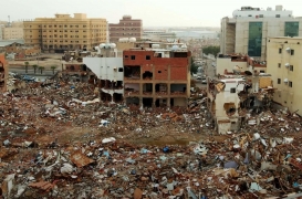 صورة من مقطع فيديو على الإنترنت توضح دمار أحياء بأكملها في جدة