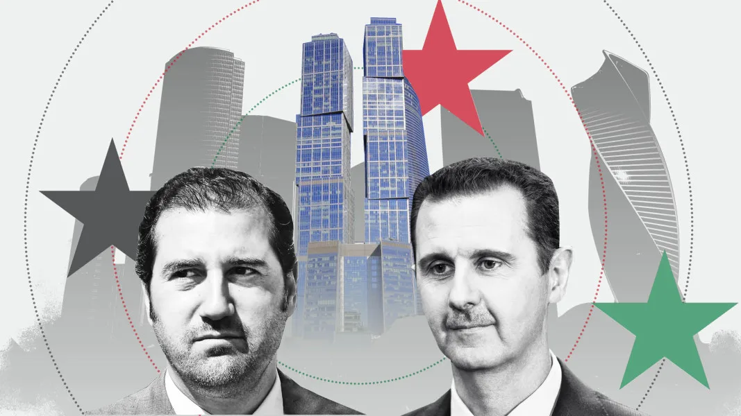 على اليسار رامي مخلوف، وإلى جانبه ابن عمه زعيم سوريا، بشار الأسد. اقتنت عائلة مخلوف العديد من الشقق الفاخرة في موسكو.