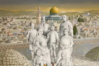 الوصف: "عائلة بلا ظل" للفنان الفلسطيني سليمان منصور. 