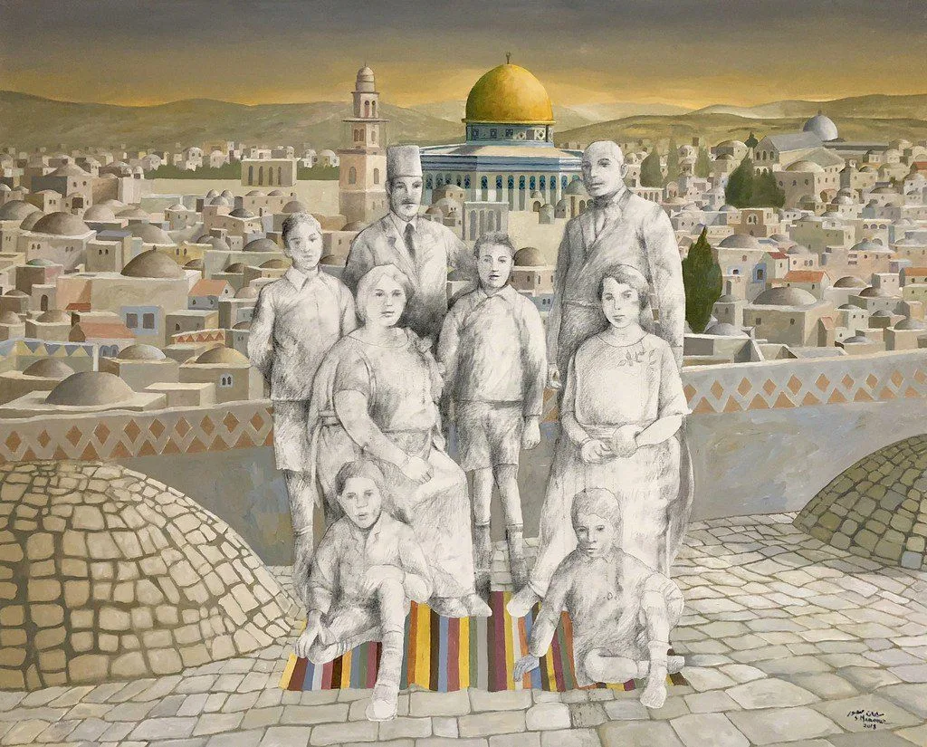 الوصف: "عائلة بلا ظل" للفنان الفلسطيني سليمان منصور. 