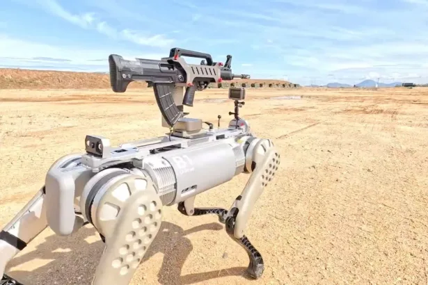 استعرض الجيش الصيني خلال مناورات مع كمبوديا كلباً مزوداً ببندقية آلية مثبتة على ظهره