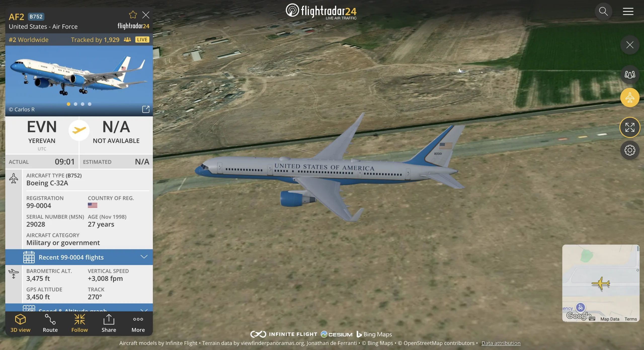 35 طائرة عسكرية أمريكية تهبط بالقوقاز.. ماذا تُحضّر واشنطن لطهران؟ 22 مسار طائرة نائب الرئيس الأمريكي لدى مغادرتها من أرمينيا إلى أذربيجان