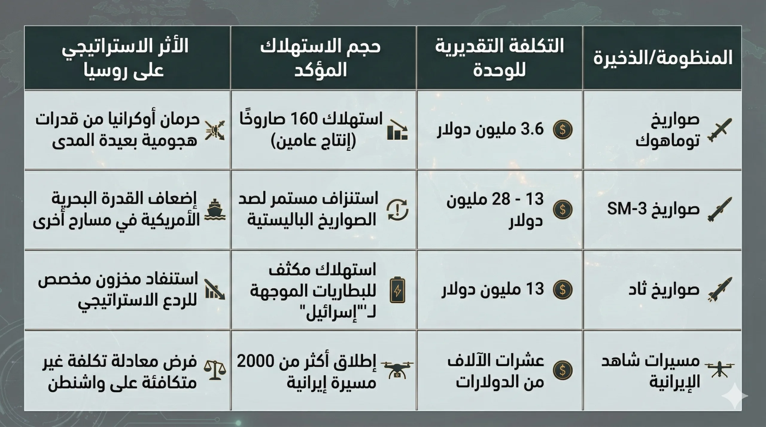 الحرب على إيران.. ثلاثة عوامل تصب في مصلحة موسكو 22 تكمن المنفعة الروسية الأولى في الاستنزاف السريع والمكلف للترسانة العسكرية الأمريكية