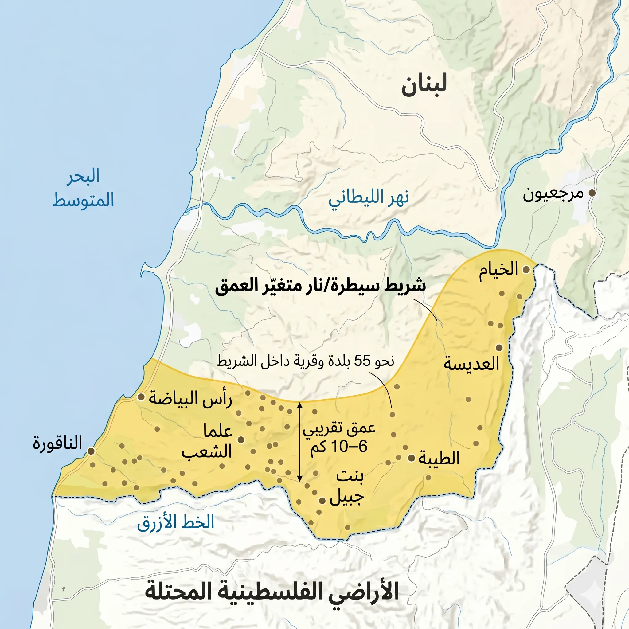 تقع بنت جبيل في منتصف منطقة الخط الأصفر الإسرائيلي الجديد