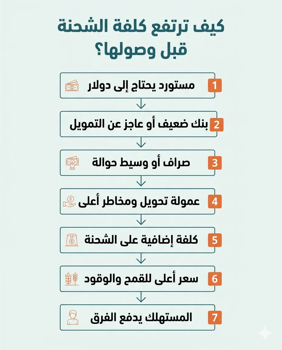 بلد واحد ودورتان ماليتان.. كيف قسّمت حرب العملة اقتصاد اليمن؟ 28 تبدأ رحلة الاستيراد في اليمن بالحصول على الدولار وهي مهمة معقدة