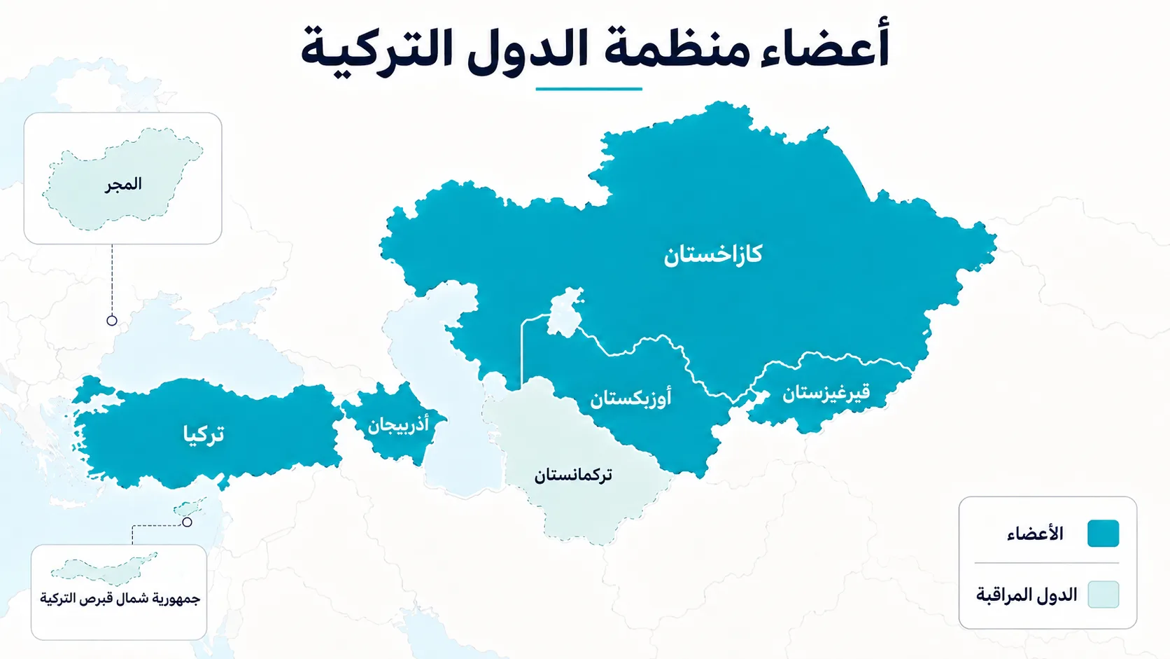 شبكة دفاعية تمتد إلى آسيا الوسطى.. ما قصة "الناتو التركي"؟ 26 خريطة الدول الأعضاء في منظمة الدول التركية