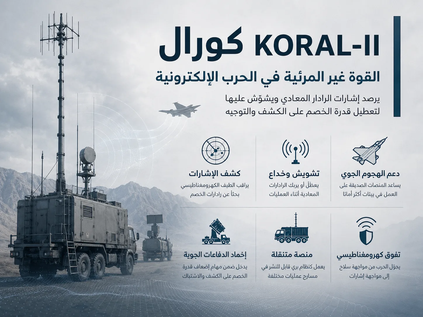 حواس الترسانة التركية: "أسيلسان" و"ميتكسان" و"هافلسان" 27 كورال 2 KORAL-II نظام حرب إلكترونية رادارية متنقل يدعم عمليات الدعم والهجوم الإلكتروني وإخماد الدفاعات الجوية المعادية