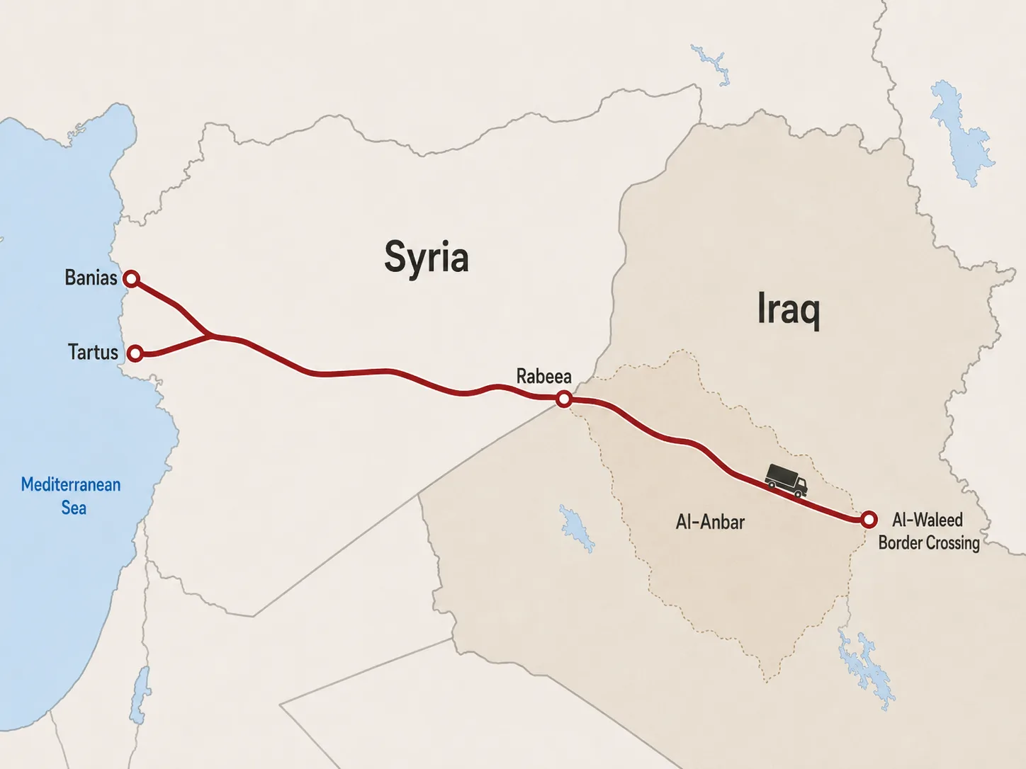 After the Iran war, 6 maps redraw Iraq’s oil routes to the world 28 This route begins in western Iraq, passing through Anbar and the border crossings with Syria, before reaching the Syrian coast.