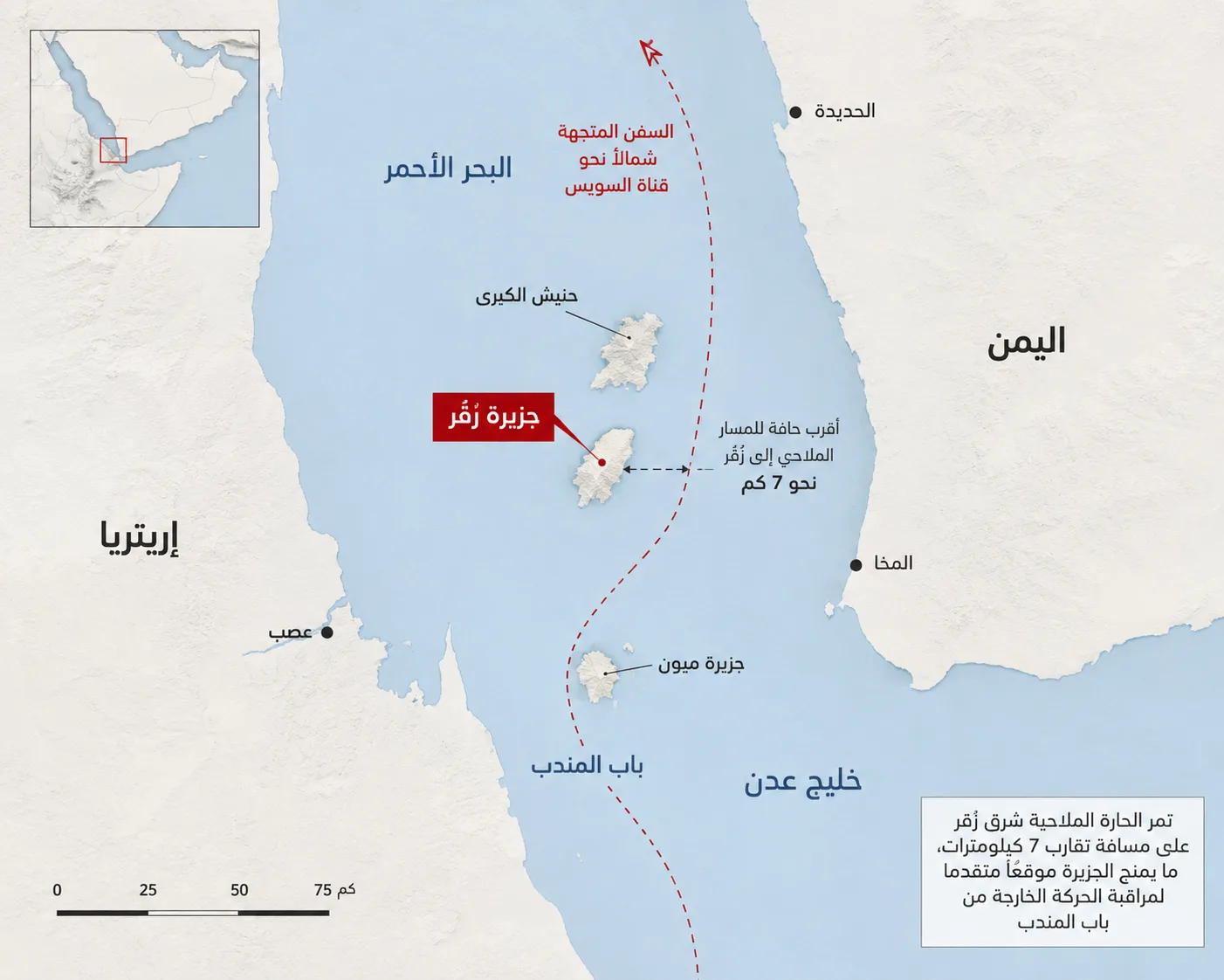 جزيرة تحت النار.. لماذا أصبحت "زُقَر" نقطة اشتباك استراتيجية بالبحر الأحمر؟ 26 تقع جزيرة زقر اليمنية ضمن أرخبيل حنيش في جنوب البحر الأحمر