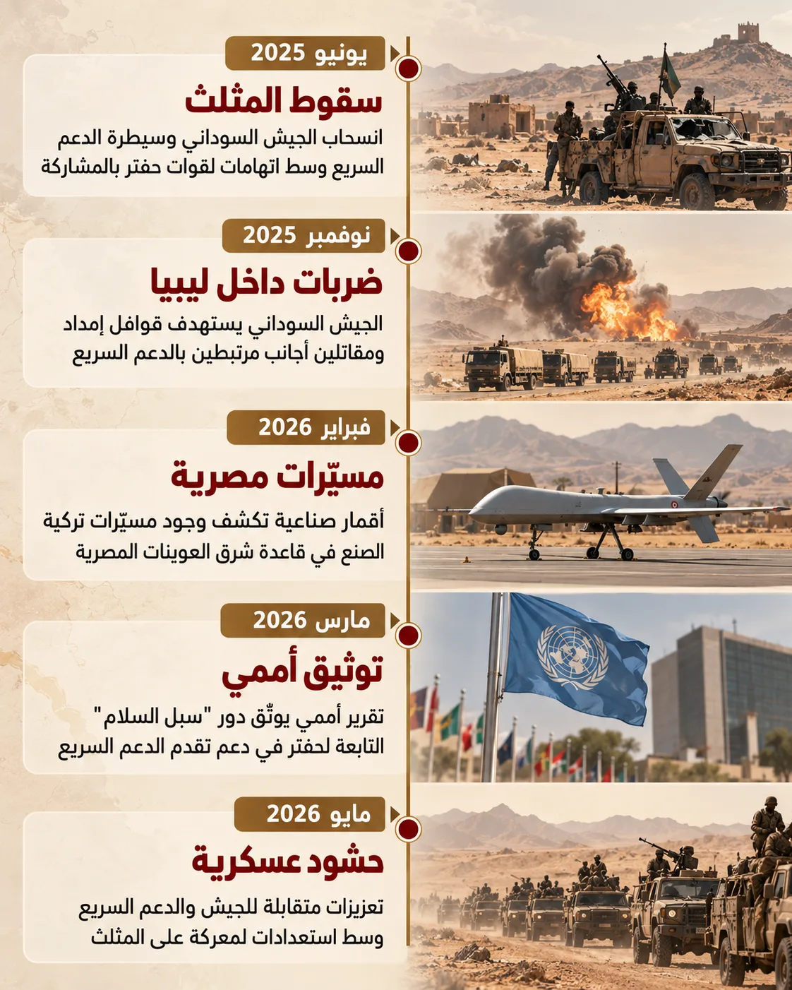 مناجم تحت النار.. من يسيطر على ثروات المثلث الحدودي بين مصر والسودان وليبيا؟ 28 محطات رئيسية ترصد انتقال السيطرة وتوسع عمليات الإمداد والتحركات العسكرية حول المثلث